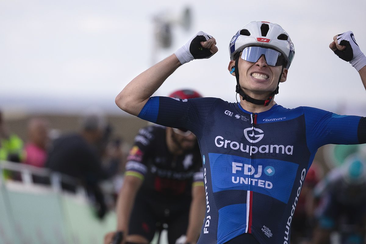 Tour of Britain 2025 - Romain Grégoire celebrates as he wins the stage
