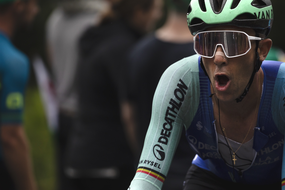 Tour of Britain 2025 - A shocked looking Dries De Bondt on Caerphilly Mountain