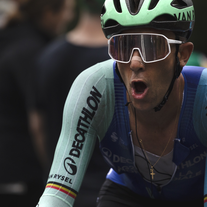 Tour of Britain 2025 - A shocked looking Dries De Bondt on Caerphilly Mountain