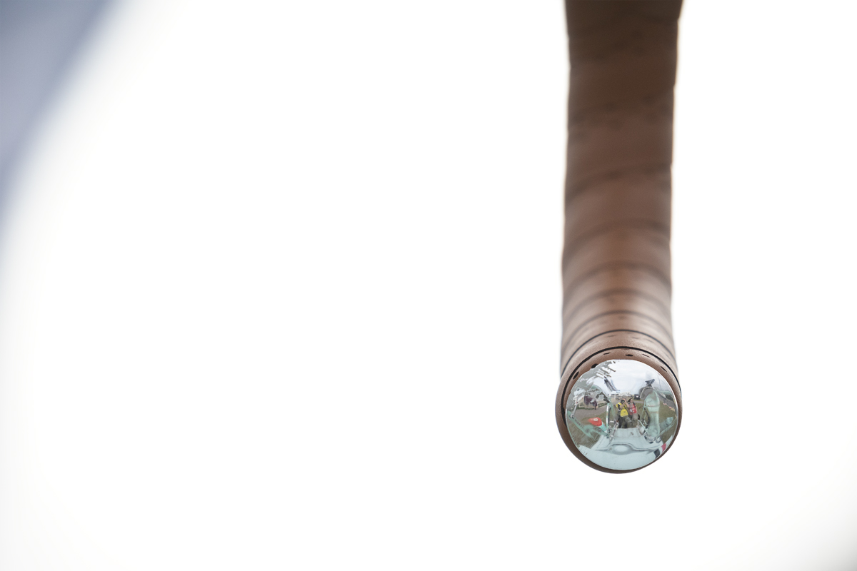Tour of Britain 2025 - A close up of the end of the handlebars on an old Bianchi bike