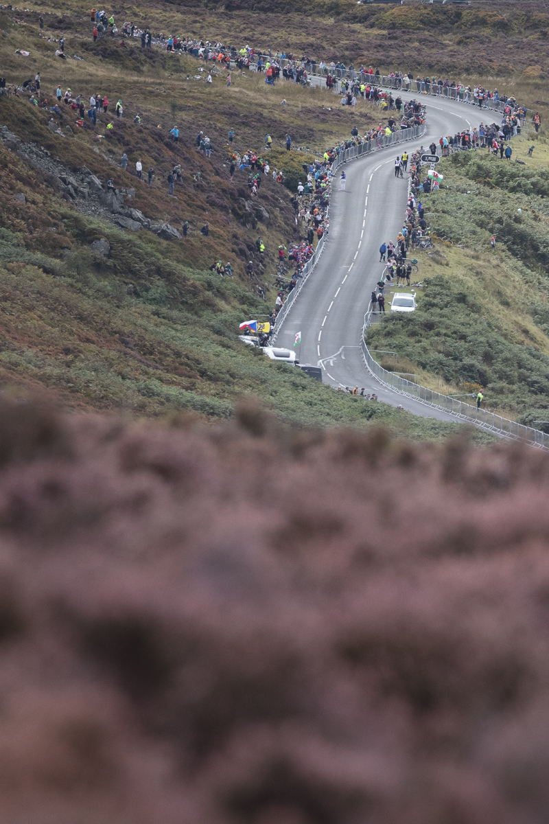Tour of Britain 2025 - Fans seen lining the roadside from a vantage point