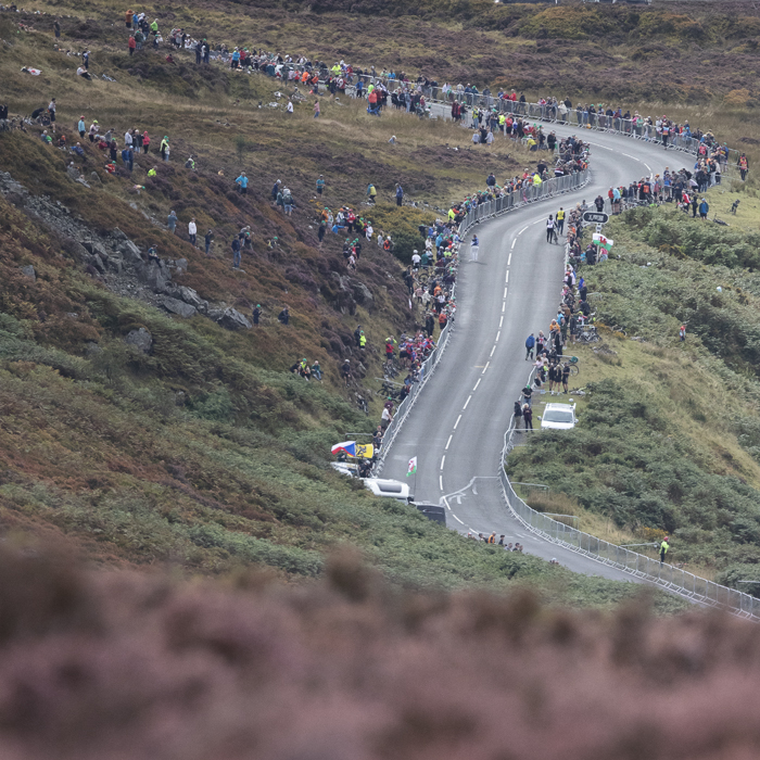 Tour of Britain 2025 - Fans seen lining the roadside from a vantage point