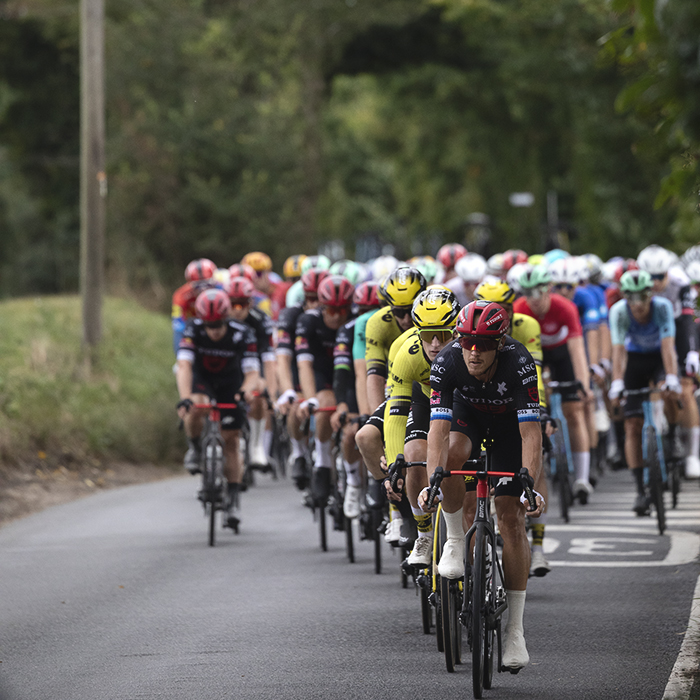 Tour of Britain 2025 - Riders on the country roads around Thornham Magna