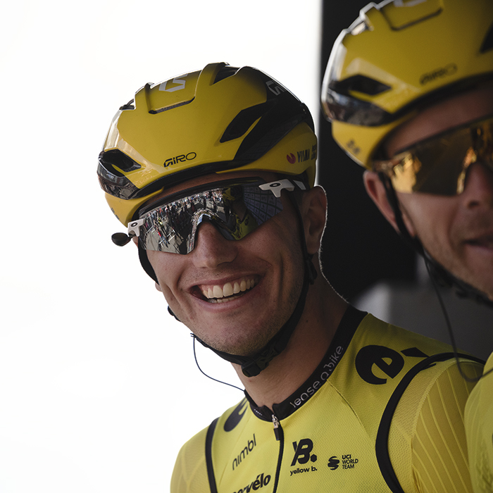 Tour of Britain 2025 - Olav Kooij of Team Visma - Lease a Bike smiles as he is presented to the crowd