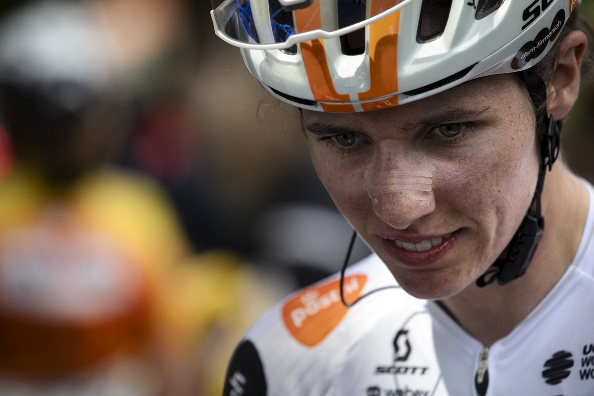Tour of Britain Women’s 2024 - Pfeiffer Georgi stares into space after a tough stage around Wrexham