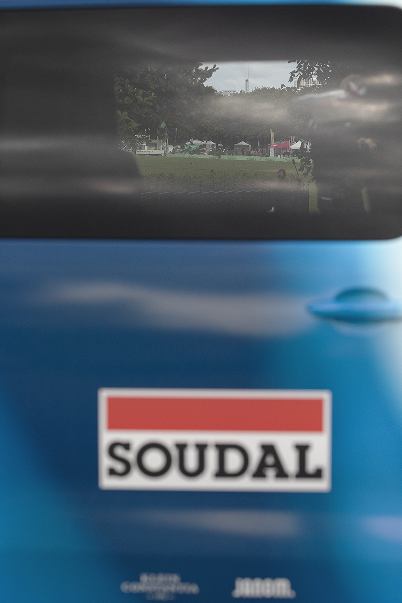 Tour of Britain Women’s 2025 - Stage 4 - Glasgow Green and the race start line seen through an AG Insurance - Soudal Team vehicle
