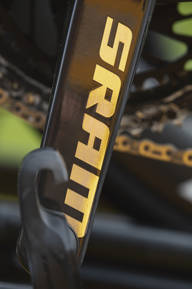 Tour of Britain Women’s 2025 - Stage 4 - Detail shot of a SRAM crank arm reflecting the sun