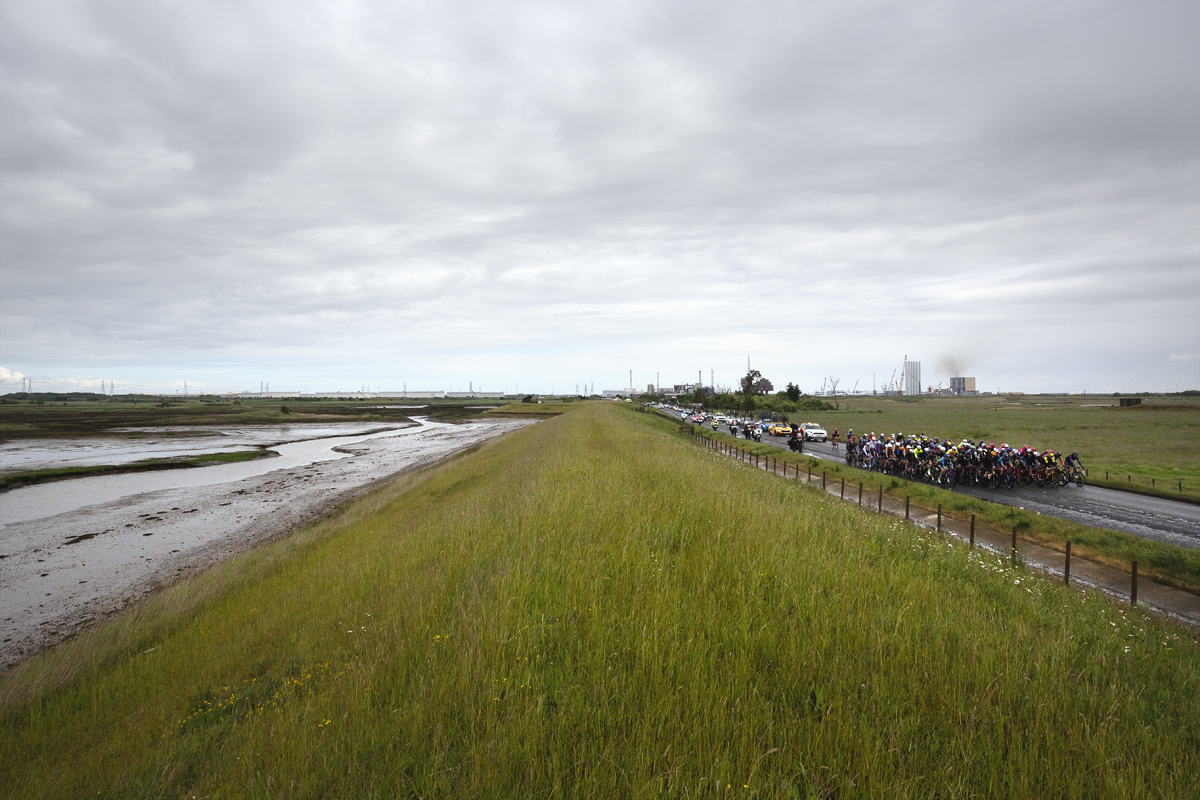 Tour of Britain Women’s 2025 - Stage 2 - Greatham Creek at low tide as the peloton passes by
