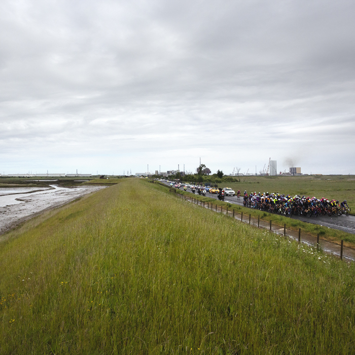 Tour of Britain Women’s 2025 - Stage 2 - Greatham Creek at low tide as the peloton passes by