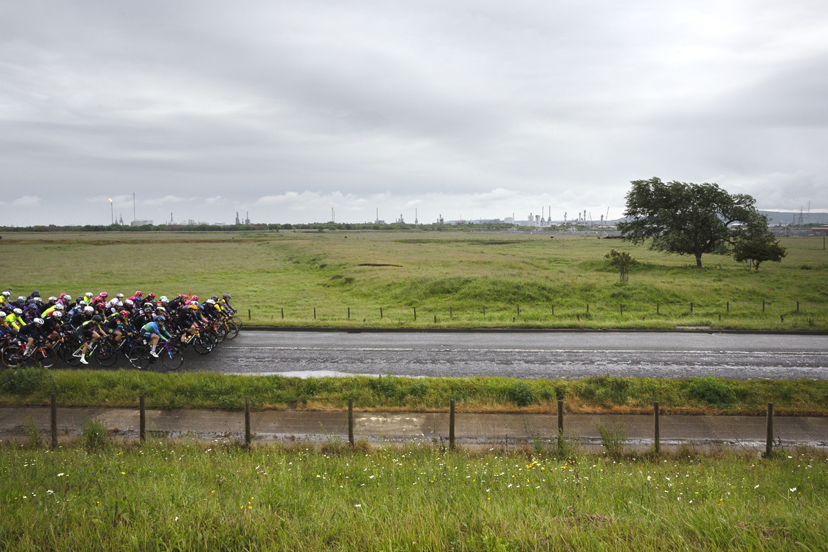 Tour of Britain Women’s 2025 - Stage 2 - Riders emerge into the industrial landscape around Greatham