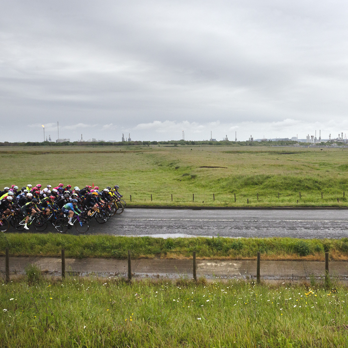 Tour of Britain Women’s 2025 - Stage 2 - Riders emerge into the industrial landscape around Greatham