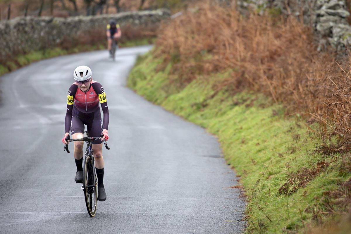 UK National Hill Climb Championships 2023 - Dannielle Watkinson focuses on the effort ahead as she climbs The Struggle