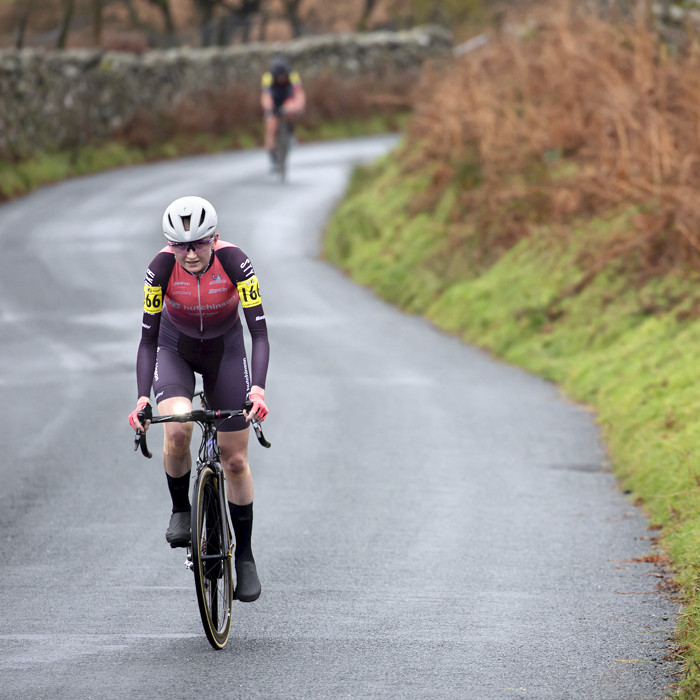 UK National Hill Climb Championships 2023 - Dannielle Watkinson focuses on the effort ahead as she climbs The Struggle