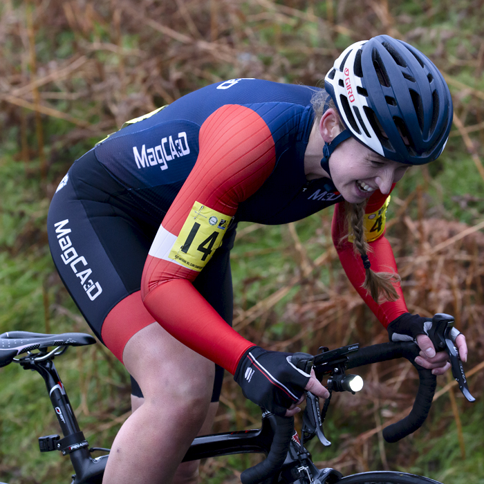 UK National Hill Climb Championships 2023 - Joanne Clay grimaces with effort as she climbs The Struggle
