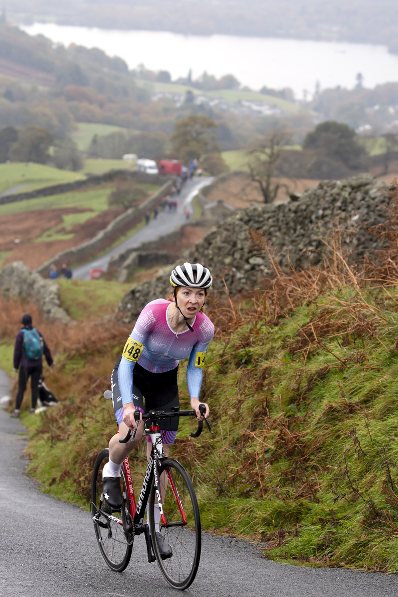 UK National Hill Climb Championships 2023 - Lizi Brooke stands up on her pedals as she pushed onto one of the steeper sections