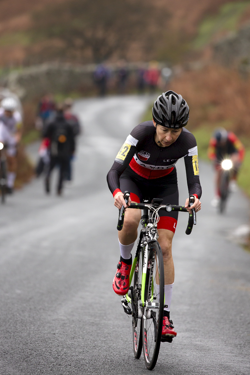 UK National Hill Climb Championships 2023 - Sarah Wilkinson focuses on the road as she climbs The Struggle