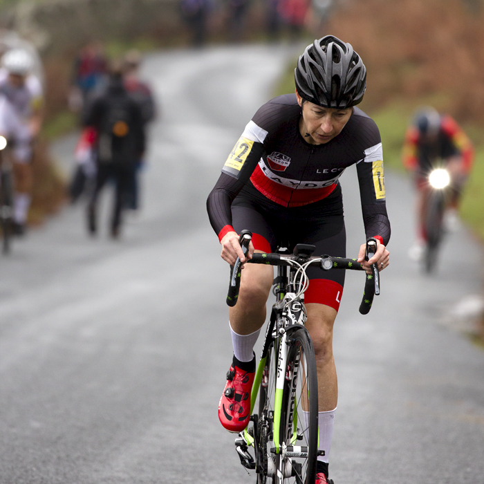 UK National Hill Climb Championships 2023 - Sarah Wilkinson focuses on the road as she climbs The Struggle